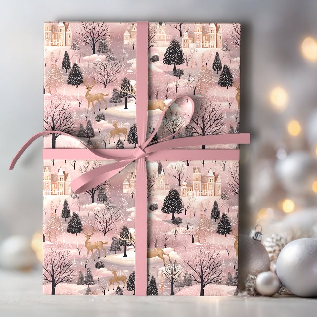 Papel De Presente Floresta de Veado Rosa Neve (Criador carregado)