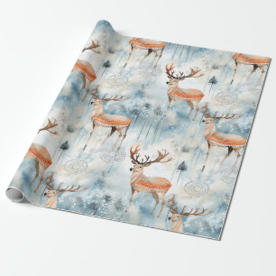 Papel De Presente Floresta de Veados em Aquarela de Inverno (3)