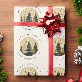 Papel De Presente Floresta Dourada Quente de Pinus