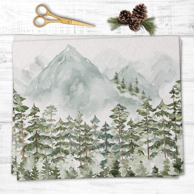 Papel De Presente Floresta e Montanha Natureza Aquarela (In situ)