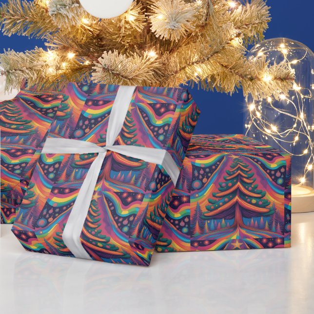 Papel De Presente Floresta e Ornamentos de Árvore de Natal Rainbow (Feriados)