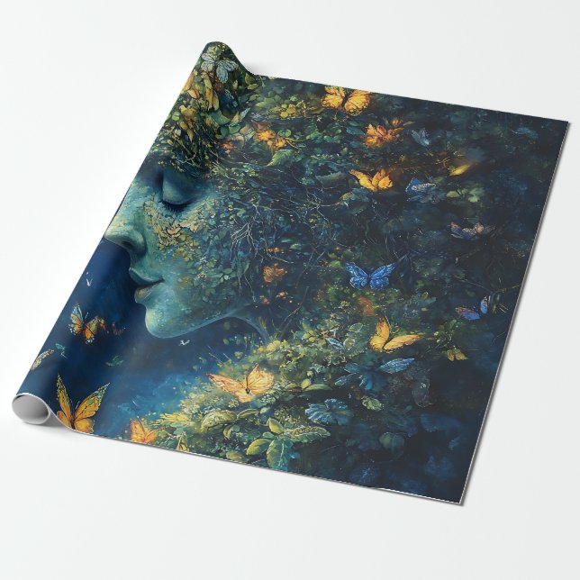 Papel De Presente Floresta Encantada da Deusa Borboleta (1) (Desenrolado)