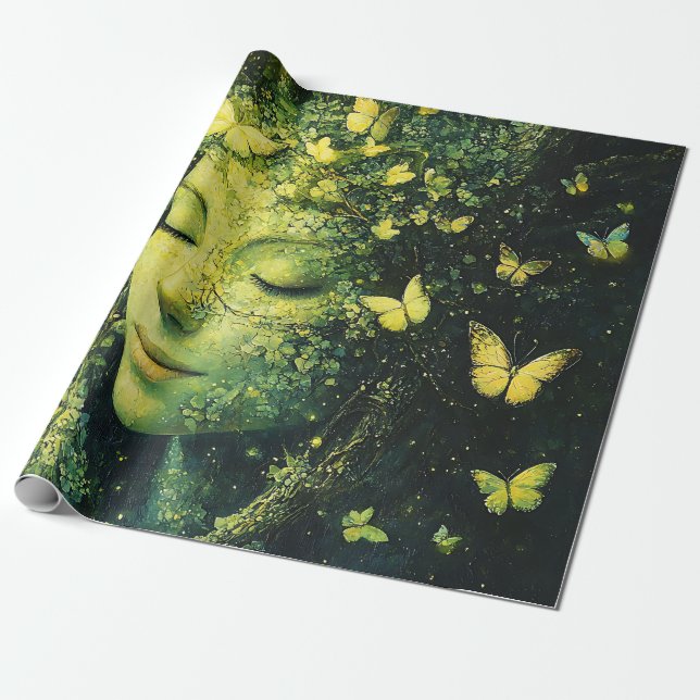 Papel De Presente Floresta Encantada da Deusa Borboleta (3) (Desenrolado)