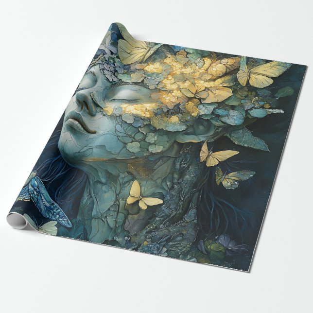 Papel De Presente Floresta Encantada da Deusa Borboleta (4) (Desenrolado)