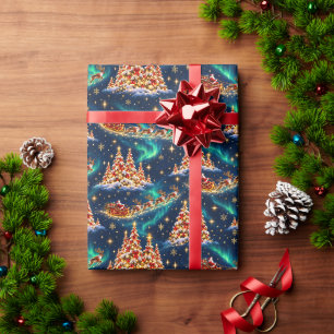 Papel De Presente Floresta Encantada do Natal do Papai Noel da Lapôn