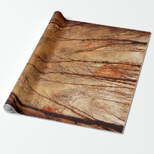 Papel De Presente Floresta Floresta Laranja Marrom Vintage das Árvo