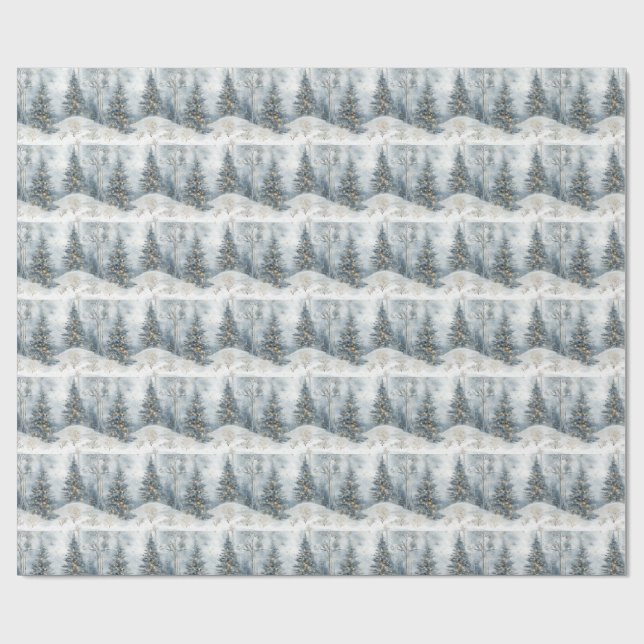 Papel de Presente Floresta Nevada com Luzes Dourad (Aberto)