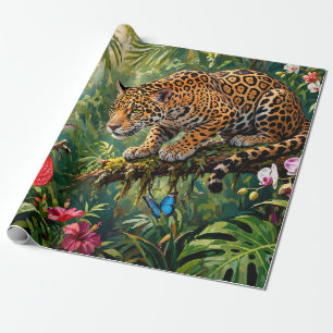 Papel De Presente Floresta Tropical Jaguar Beija-flores Borboletas F