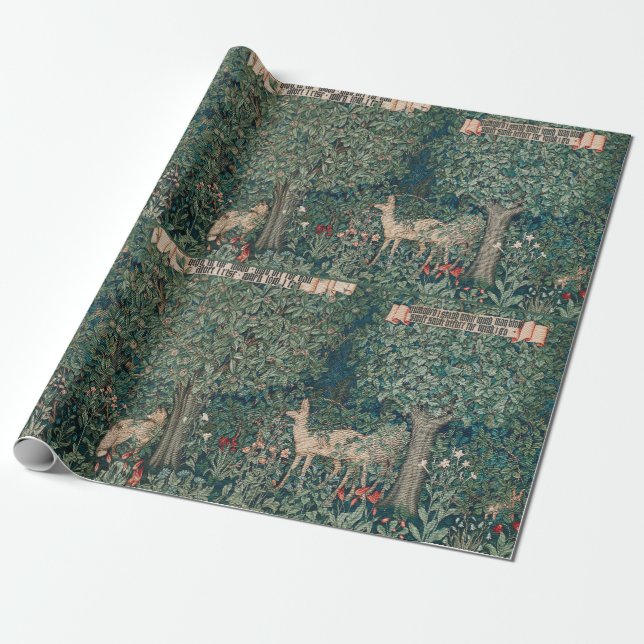 Papel De Presente Floresta Verde Botânica de Animais de William Morr (Desenrolado)
