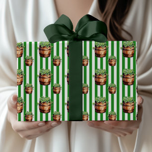 Papel De Presente Floresta Verde Chic Shamrock Barril Dia de São Pat