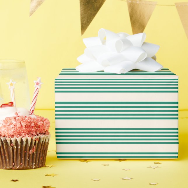 Papel De Presente Floresta verde e bege cinco faixas padrão (Festa de aniversário)