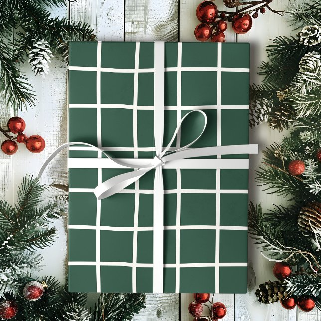 Papel De Presente Floresta Verde e Grade Branca Desenhada à Mão de F (Criador carregado)