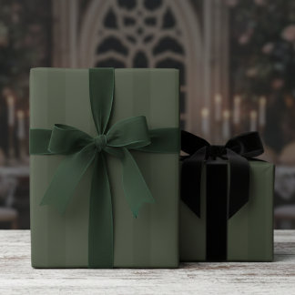 Papel De Presente Floresta Verde Elegante em Listras Grossas Verdes