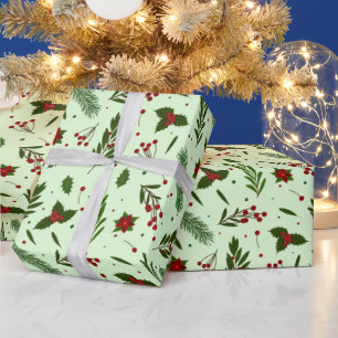 Papel De Presente Florestas de Natal Berries Green Natal
