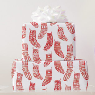 Papel De Presente Florestas Nórdicas Natal Escandinavo Branco Verme