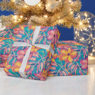 Papel De Presente Florestas retrovisores, cor-de-rosa e amarelas