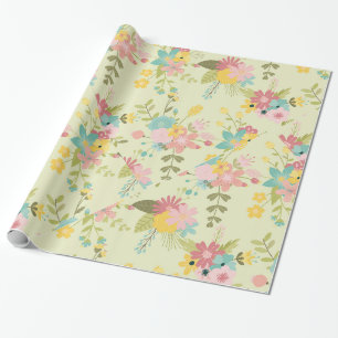 Papel De Presente Florestas Verdes Amarelas Cor-de-Rosa