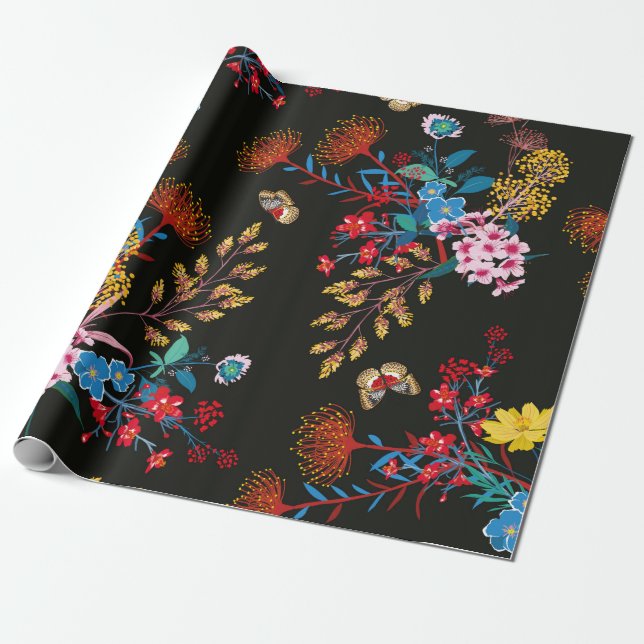Papel De Presente Flórida e borboletas do Elegant Blooming Garden  (Desenrolado)