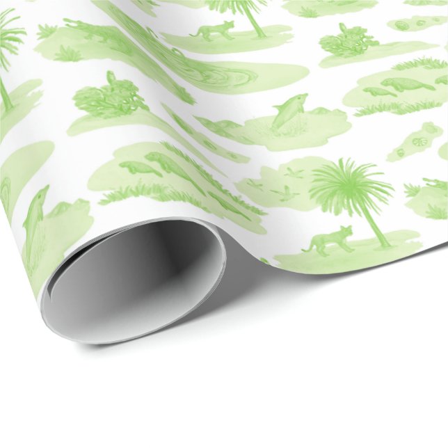 Papel De Presente Florida Toile (Lime Green) Wrapping Paper (Ponta do rolo)