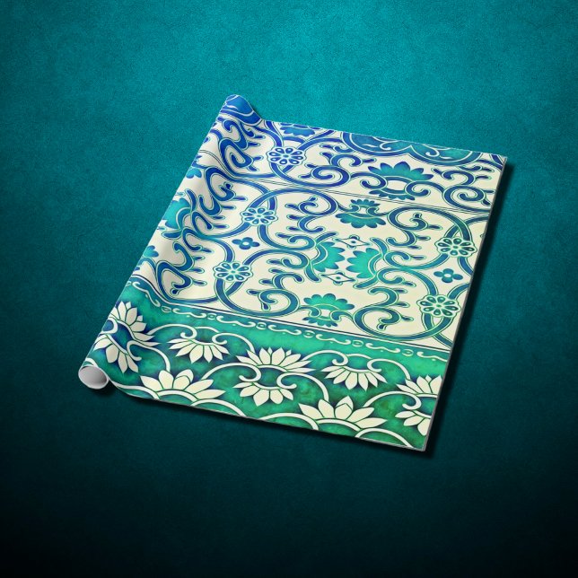 Papel De Presente Florim chinês em azul-verde (Criador carregado)