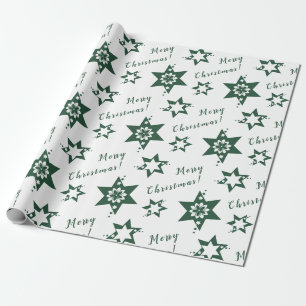 Papel De Presente 🌟 Florist Green Starry Feliz Natal Branco