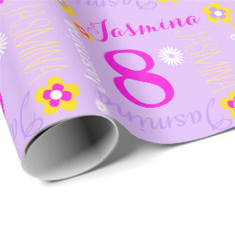 Papel De Presente Flower personalizado púrpura rosa 8 anos