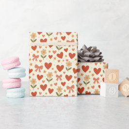 Papel De Presente Flowers Hearts & Cute Bows - Wrapping Paper Roll