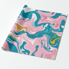 Papel De Presente Flowing Marble Design with Pink and Teal