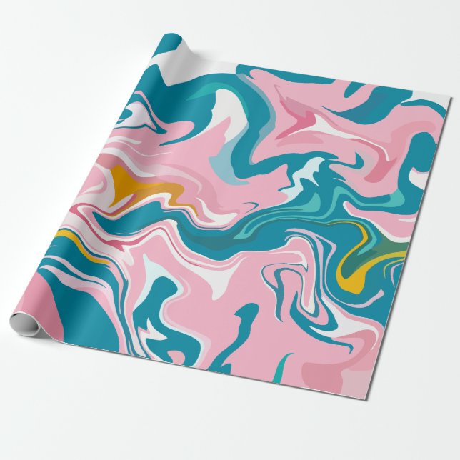 Papel De Presente Flowing Marble Design with Pink and Teal (Desenrolado)