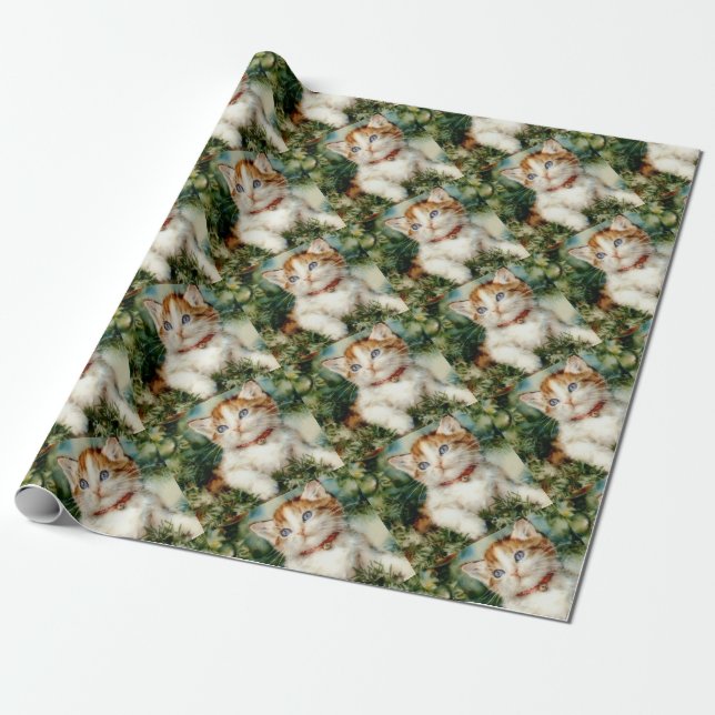 Papel De Presente Fluffy natal cat Watercolor (Desenrolado)