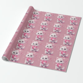 Papel De Presente Fluffy White Love Kitten
