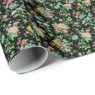 Papel De Presente FLUXAS COLORIDAS E SAÍDAS ESCURAS DE preto FLORAL