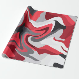 Papel De Presente Fluxo de Cores Vermelho, Branco e Cinza Abstrato