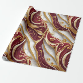 Papel De Presente Fluxo de mármore Dourado e borgonha