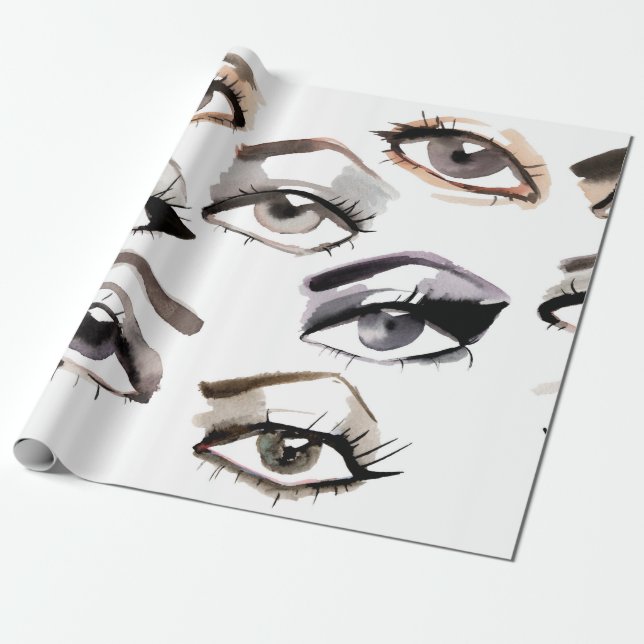 Papel De Presente Fluxo de olhos bonitos da Aquarela (Desenrolado)