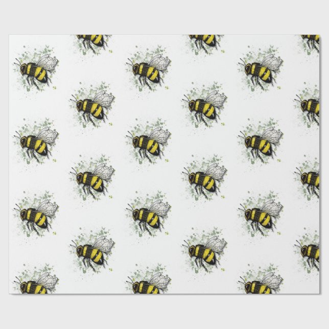 Papel De Presente Flying Bumble BEE, Freehand Digital Drawing Insect (Aberto)