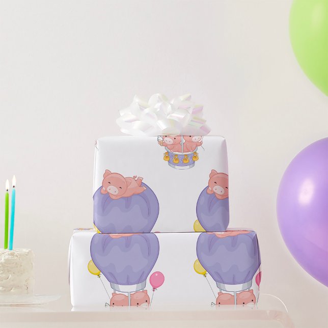 Papel De Presente Flying Piggies in Hot Air Balloon (Criador carregado)
