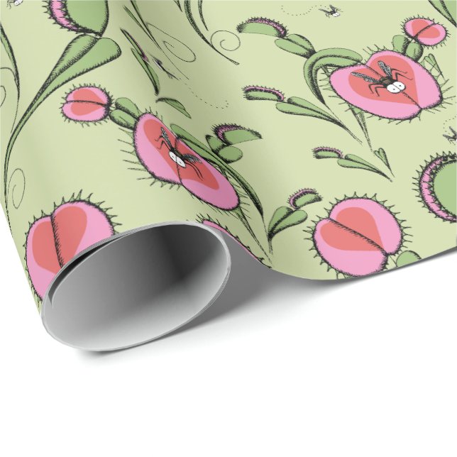 Papel De Presente Flytrap de Vênus Verde Bonito Preso no Seu Amor (Ponta do rolo)