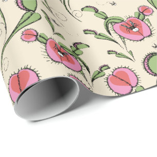 Papel De Presente Flytrapping de Vênus de Creme Bonito Preso no Seu 