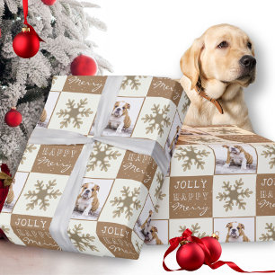 Papel De Presente Fofa Foto de Cachorro Cachorrinho Pet Floco de Nev