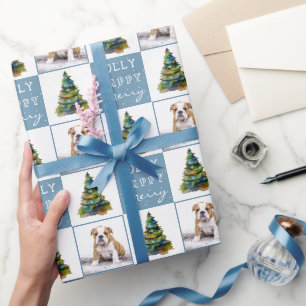 Papel De Presente Fofa Foto de Cachorro Petisco Árvore de Natal Aqua