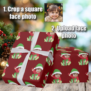 Papel De Presente Fofa Foto de Crianças Personalizada Elfo Natal Ver