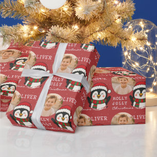Papel De Presente Fofa Foto Personalizada de Pinguim de Natal