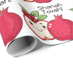 Papel De Presente Fofa Shana Tova com maçã e romã