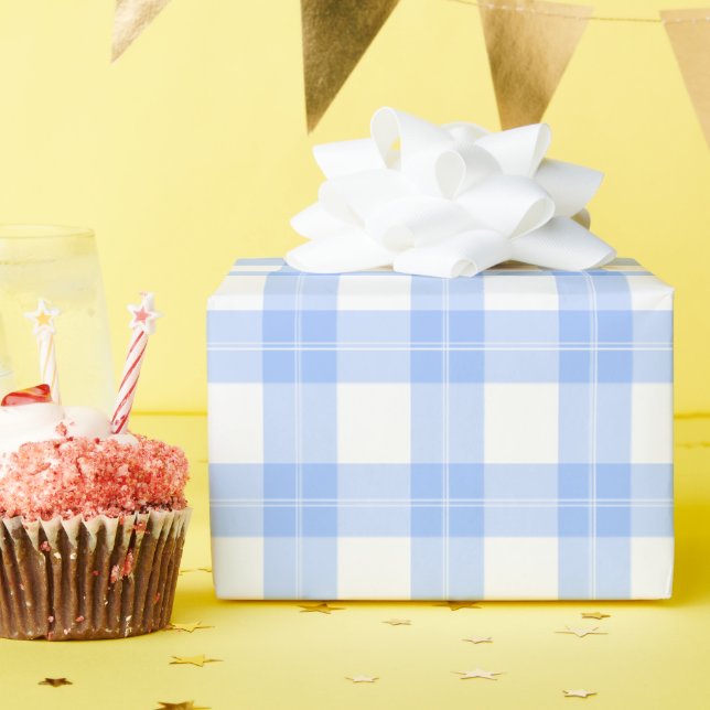 Papel De Presente Fofa Xadrez Azul Claro Simples Clássico  (Festa de aniversário)