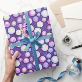 Papel De Presente Fofo Rosa Roxo Bolha Neve Aquarela Feminina