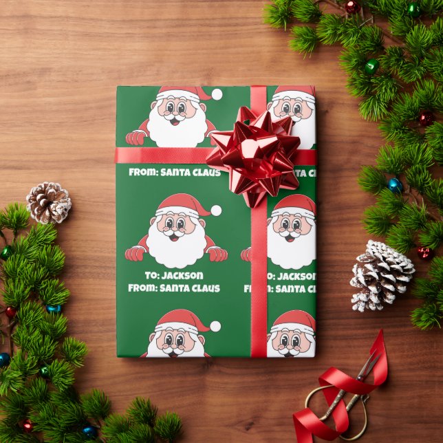 Papel De Presente Fofo Verde Personalizado Do Papai Noel (Presente de Natal)