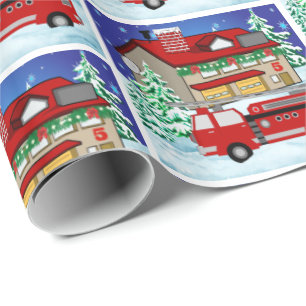 Papel De Presente Fogo Caminhão de Fogo Estação de Inverno Natal
