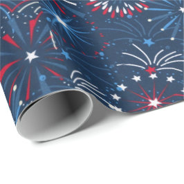 Papel De Presente Fogos de artifício azuis em 4 de julho