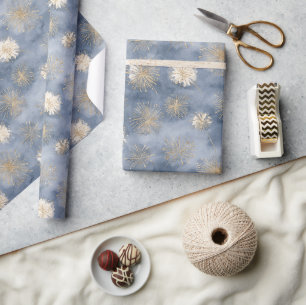 Papel De Presente Fogos de Artifício Brilhantes Dourado Branco Azul
